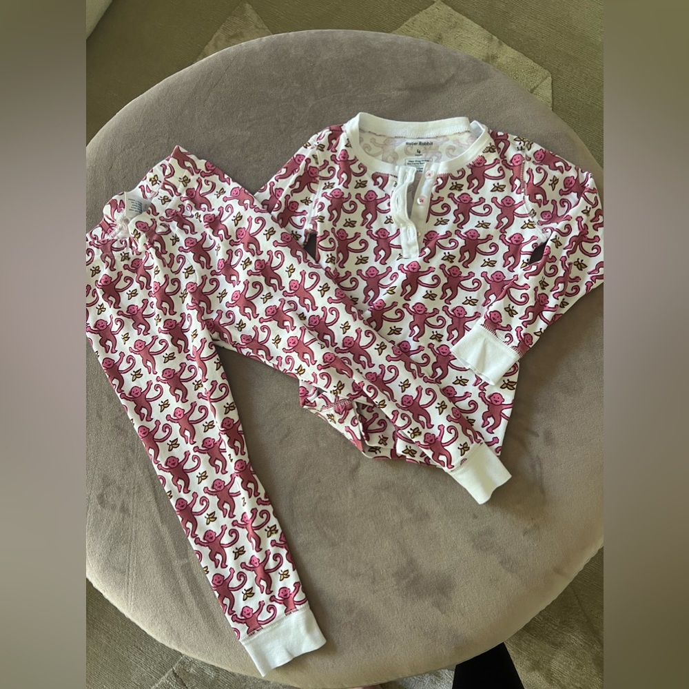 Roller Rabbit Kids Monkey Pajamas Pink/Red 4T - NWOT